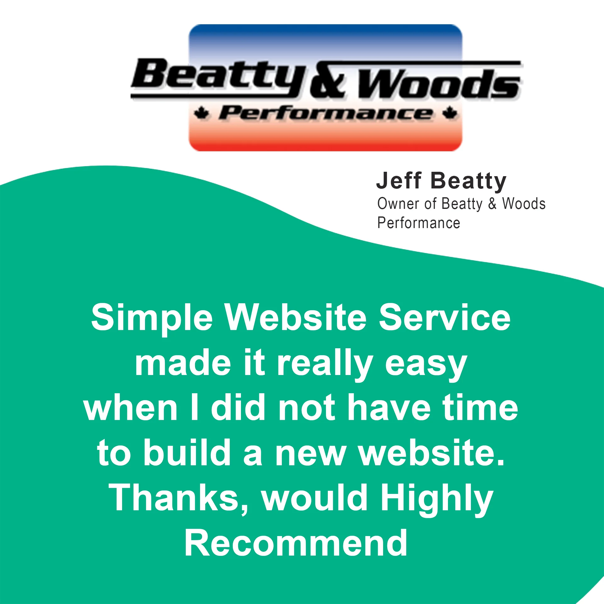 Beatty & Woods Performance gives 5-Star Review to SimpleWebsiteService.ca